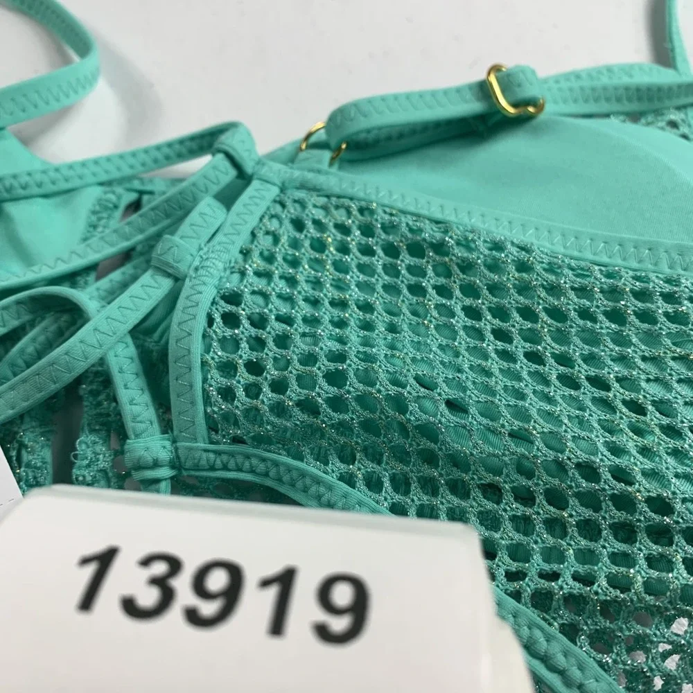 Becca Women's Swim Top Small Green Mesh‎ Network Cami Bikini Removable Cup NWT